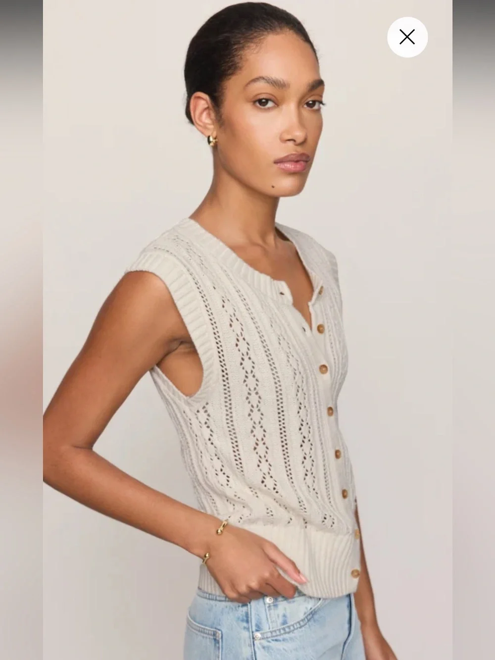 z supply cabot cream crochet button front sweater vest blouse size small NEW